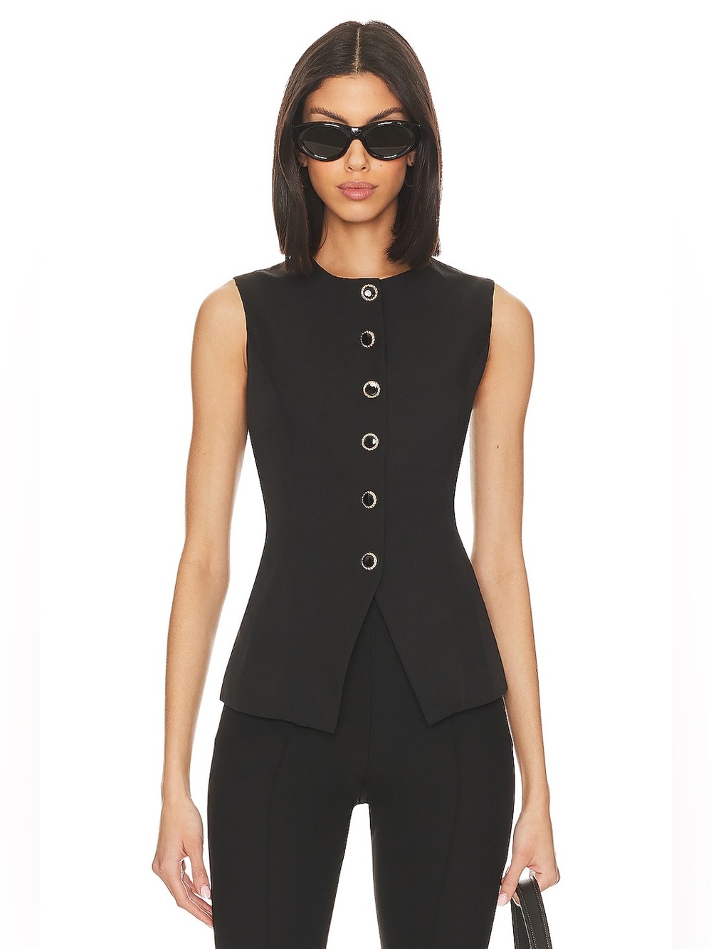 SNDYS × Revolve Emiliana Top Button Detail Waistcoat Back Tie Vest Black Size XS
